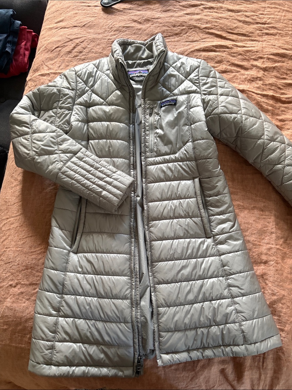 Patagonia Women's Light Gray Quilted Long Puffer Coat